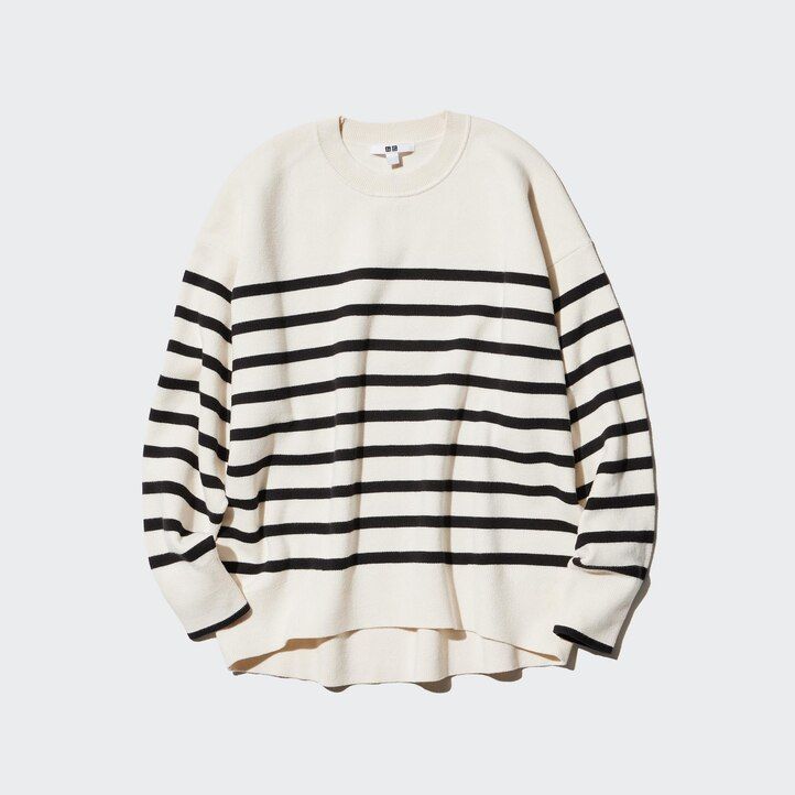 red uniqlo smooth cotton relaxed fit striped crew neck womens jumpers