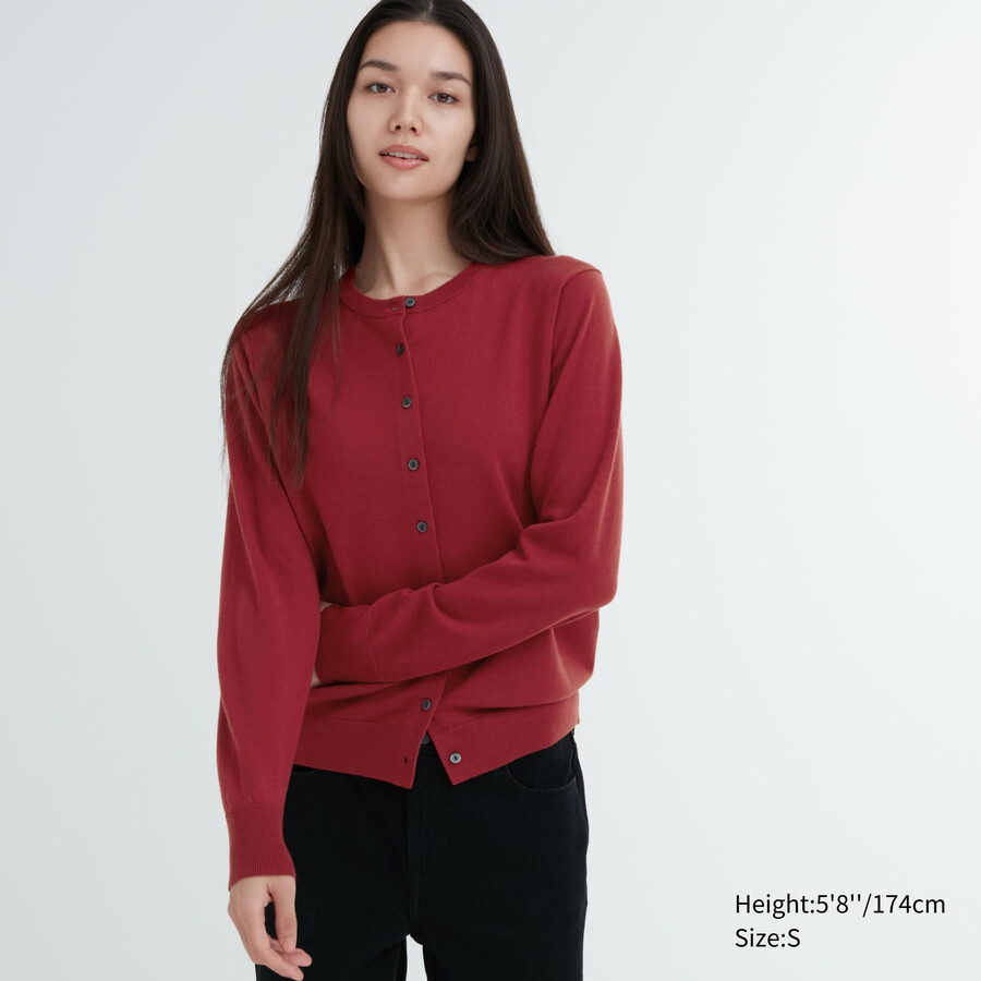 womens uniqlo 100pct extra fine merino crew neck jumpers red