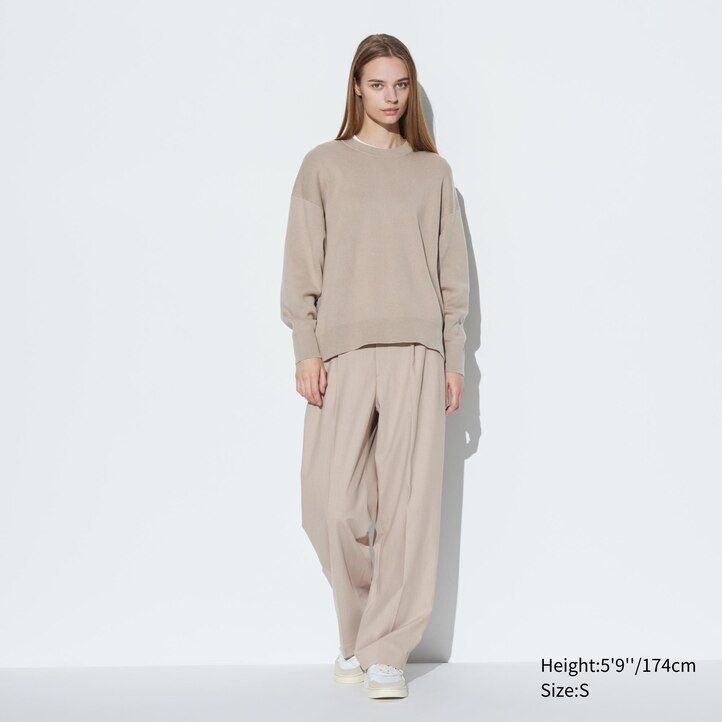 blue womens uniqlo smooth cotton relaxed fit crew neck jumpers