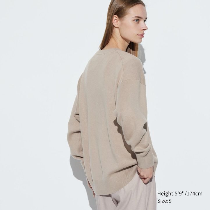 blue womens uniqlo smooth cotton relaxed fit crew neck jumpers