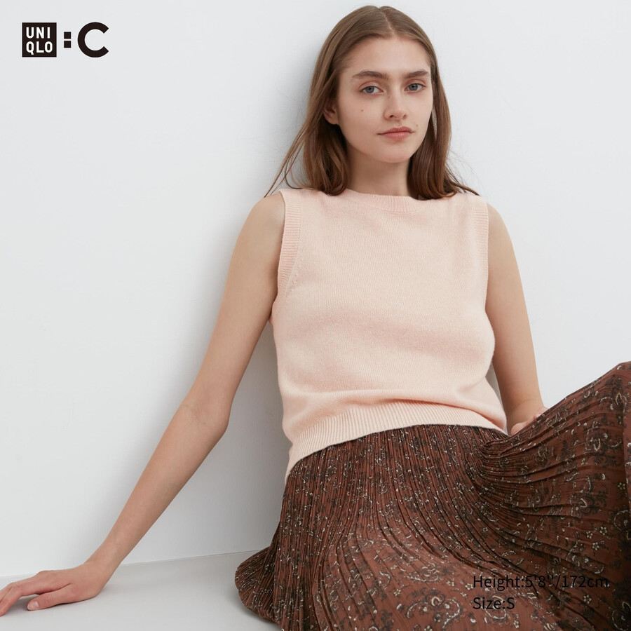 pink womens uniqlo 100pctshmere crew neck cropped sweater jumpers