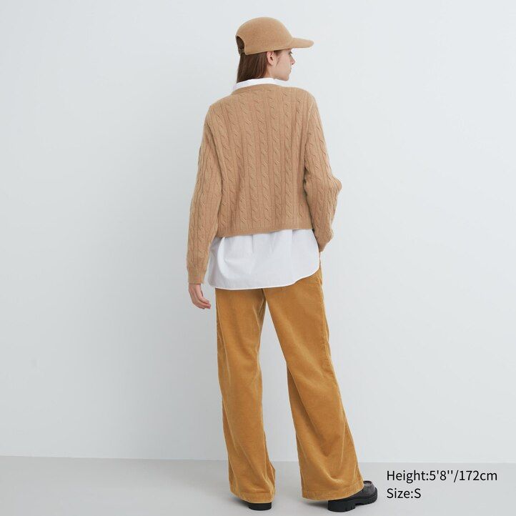 beige uniqlo 100pctshmereble knit crew neck cropped womens jumpers