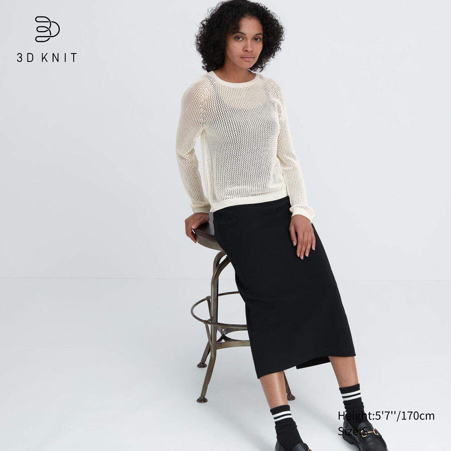 womens uniqlo 3d knit seamless mesh crew neck jumpers white