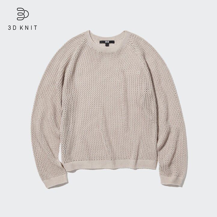 womens uniqlo 3d knit seamless mesh crew neck jumpers white