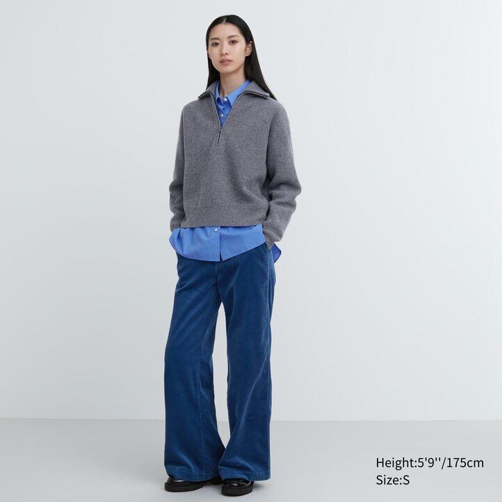 womens uniqlo premium lambswool half zipped jumpers beige