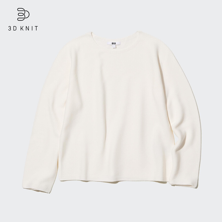 womens uniqlo 3d knit seamless cotton crew neck jumpers white