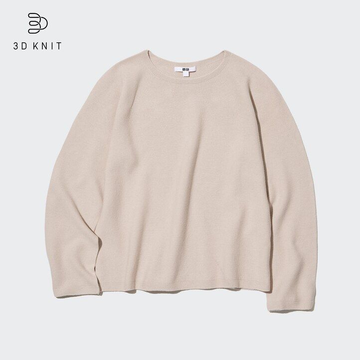 womens uniqlo 3d knit seamless cotton crew neck jumpers white