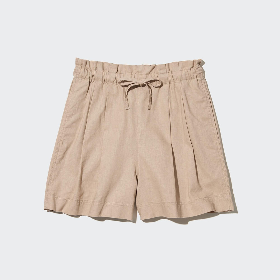 beige womens uniqlo linen cottons shorts