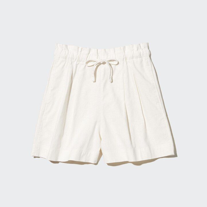 beige womens uniqlo linen cottons shorts