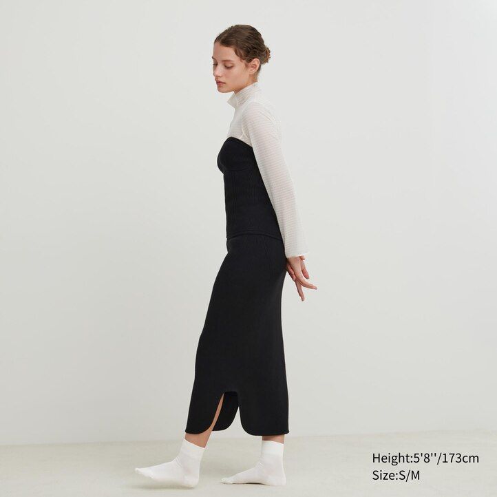 uniqlo 3d knit seamless souffle yarn ribbed womens skirts beige