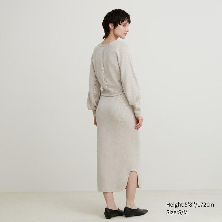 uniqlo 3d knit seamless souffle yarn ribbed womens skirts beige