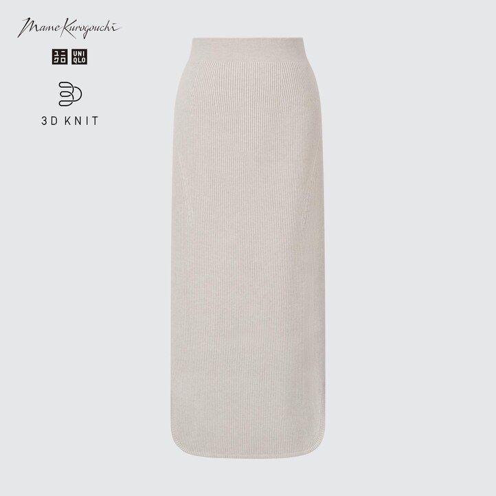 uniqlo 3d knit seamless souffle yarn ribbed womens skirts beige