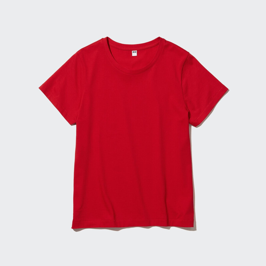 red womens uniqlo 100pct supima cotton crew neck sleeved t shirts