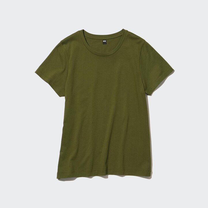 red womens uniqlo 100pct supima cotton crew neck sleeved t shirts