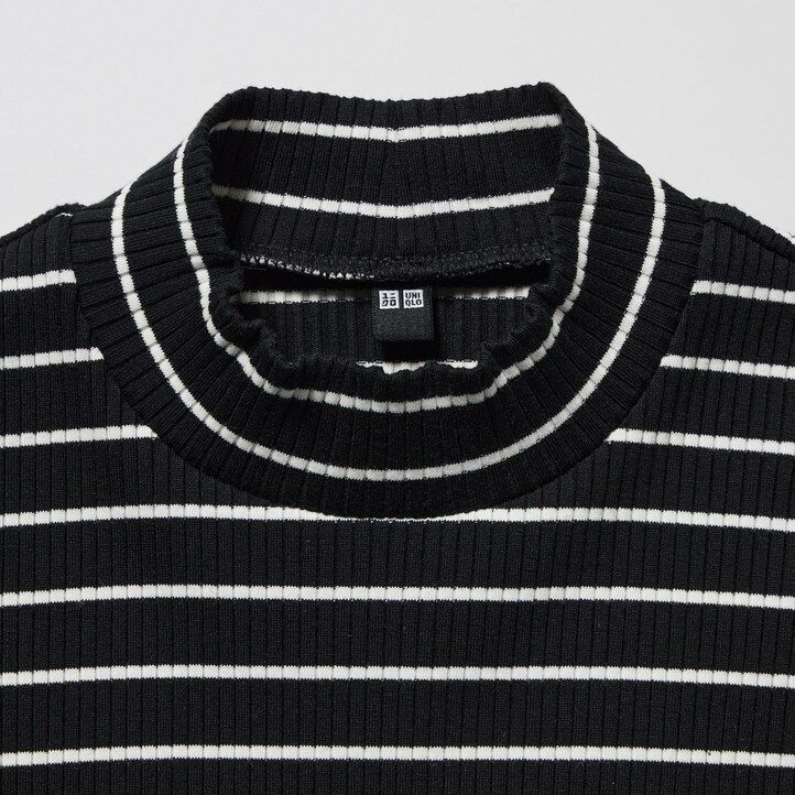 black womens uniqlo ribbed striped high neck sleeved t shirts
