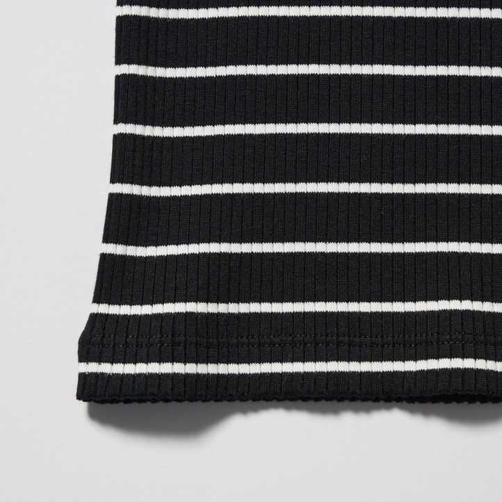 black womens uniqlo ribbed striped high neck sleeved t shirts