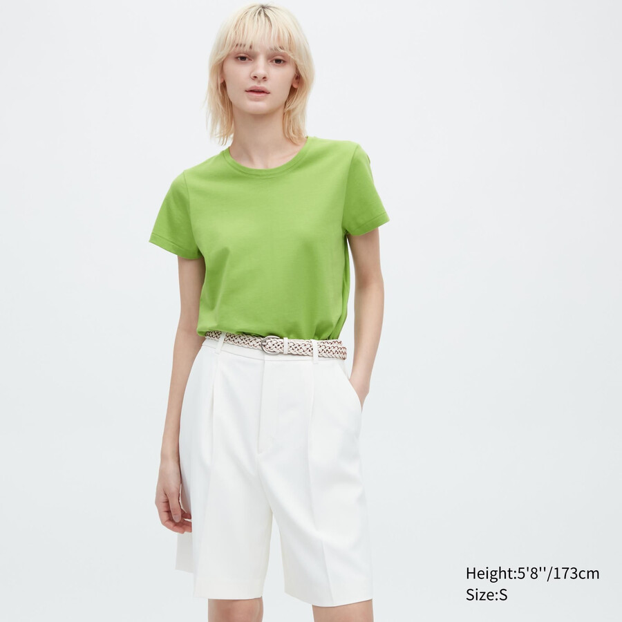 uniqlo 100pct supima cotton crew neck sleeved womens t shirts green