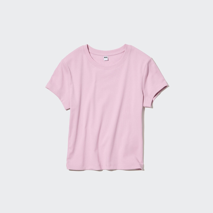 pink womens uniqlo cropped fit sleeved t shirts