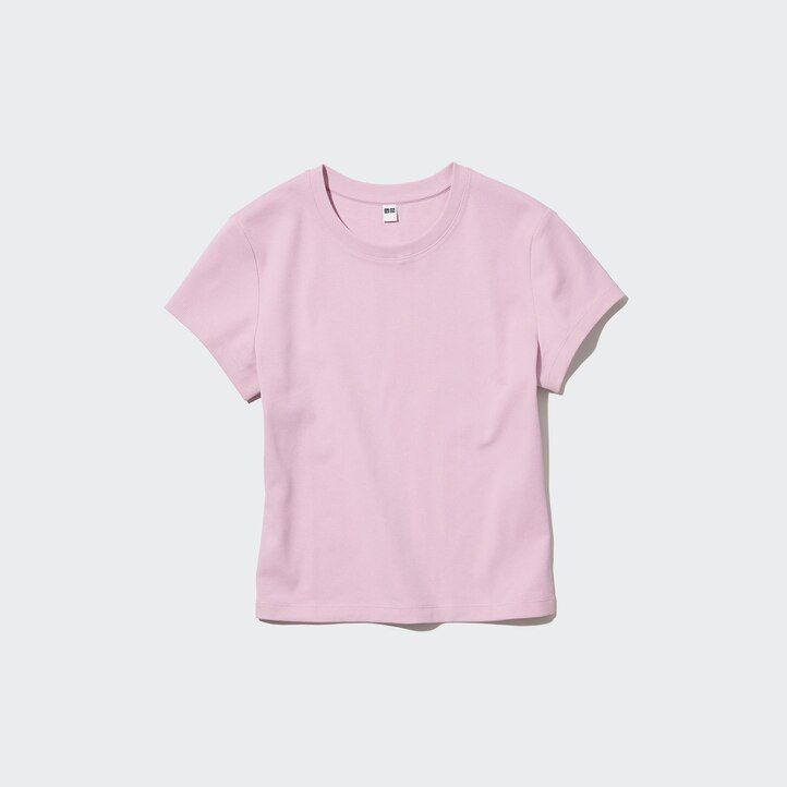 pink womens uniqlo cropped fit sleeved t shirts