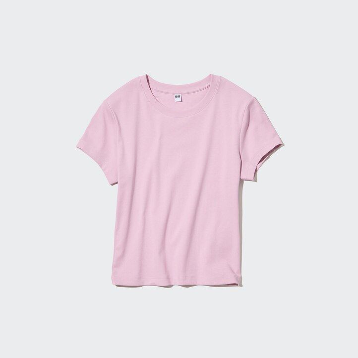 pink womens uniqlo cropped fit sleeved t shirts