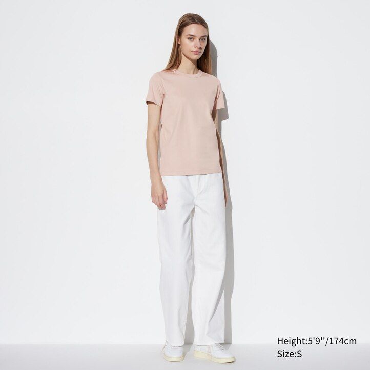 brown uniqlo uniqlo u crew neck sleeved womens t shirts