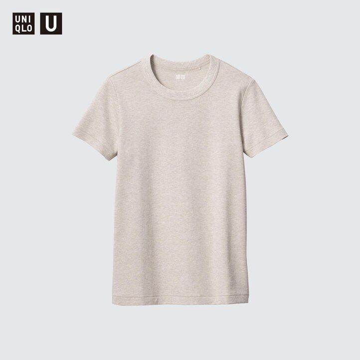 brown uniqlo uniqlo u crew neck sleeved womens t shirts