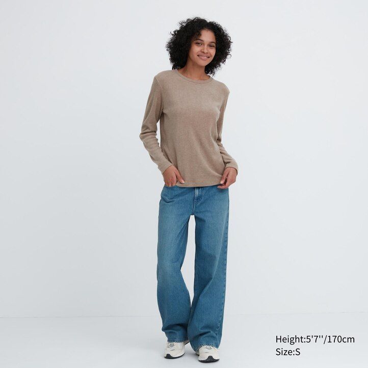 green womens uniqlo heattech fleece crew neck sleeved thermal t shirts