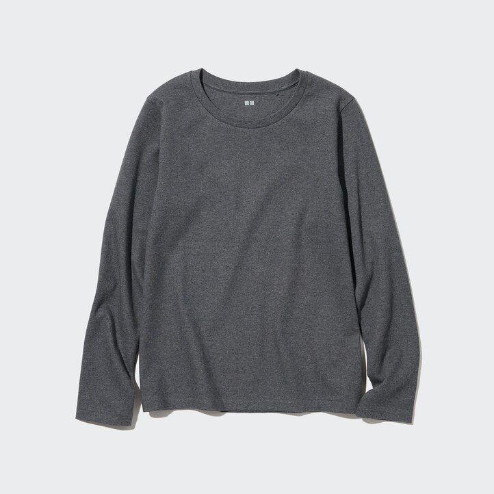 womens uniqlo smooth cotton stretch crew neck sleeved t shirts green