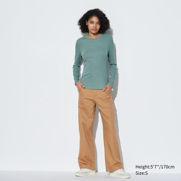 green uniqlo soft ribbed fitted crew neck sleeved womens t shirts