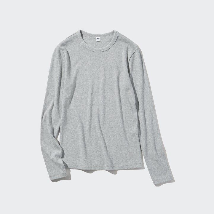green uniqlo soft ribbed fitted crew neck sleeved womens t shirts