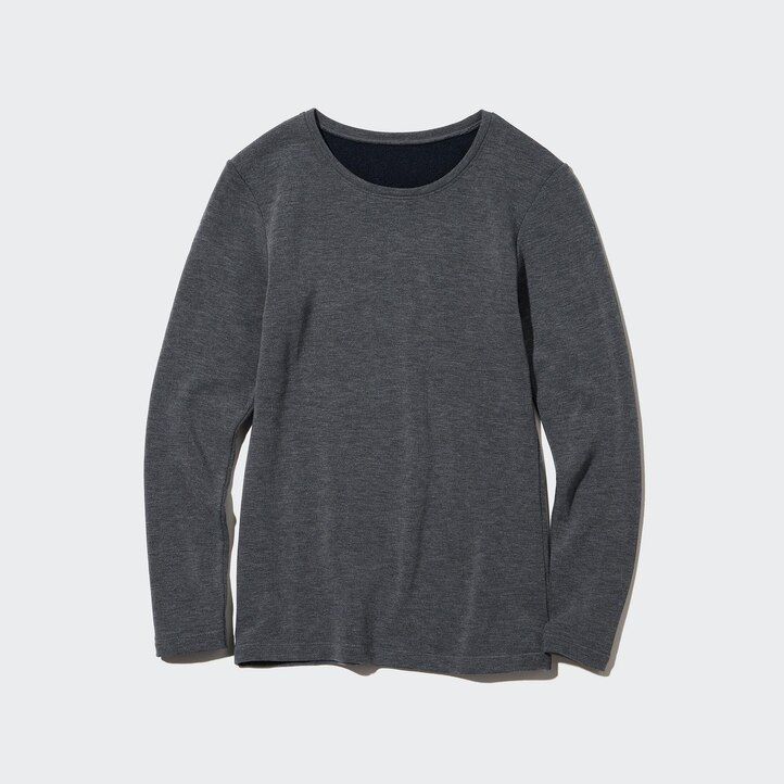 white uniqlo heattech ultra warm crew neck sleeved thermal womens t shirts