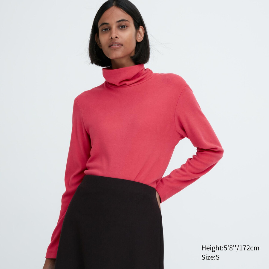 red uniqlo heattech fleece sleeved thermal womens t shirts