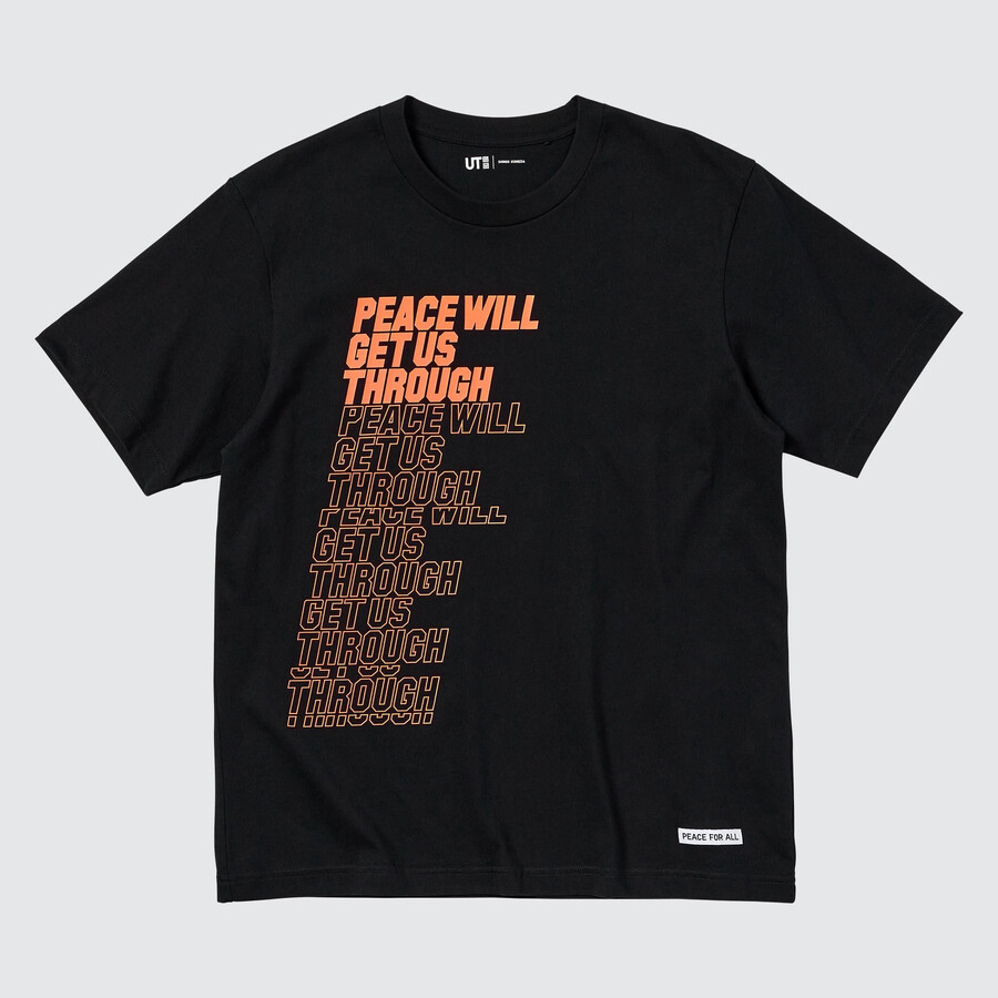 black womens uniqlo peace for all graphic shingo kunieda t shirts