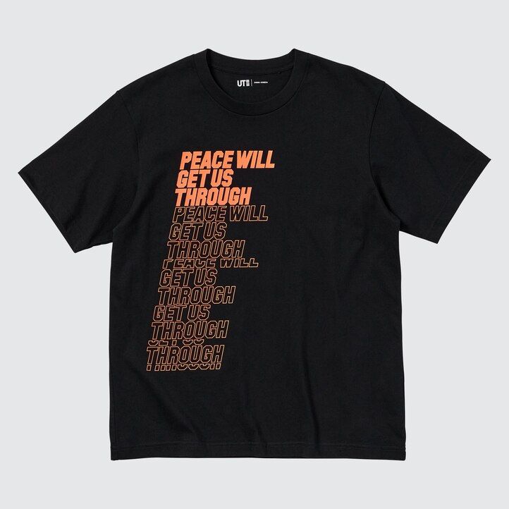 black womens uniqlo peace for all graphic shingo kunieda t shirts