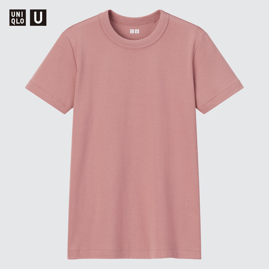 pink womens uniqlo crew neck sleeved t shirts