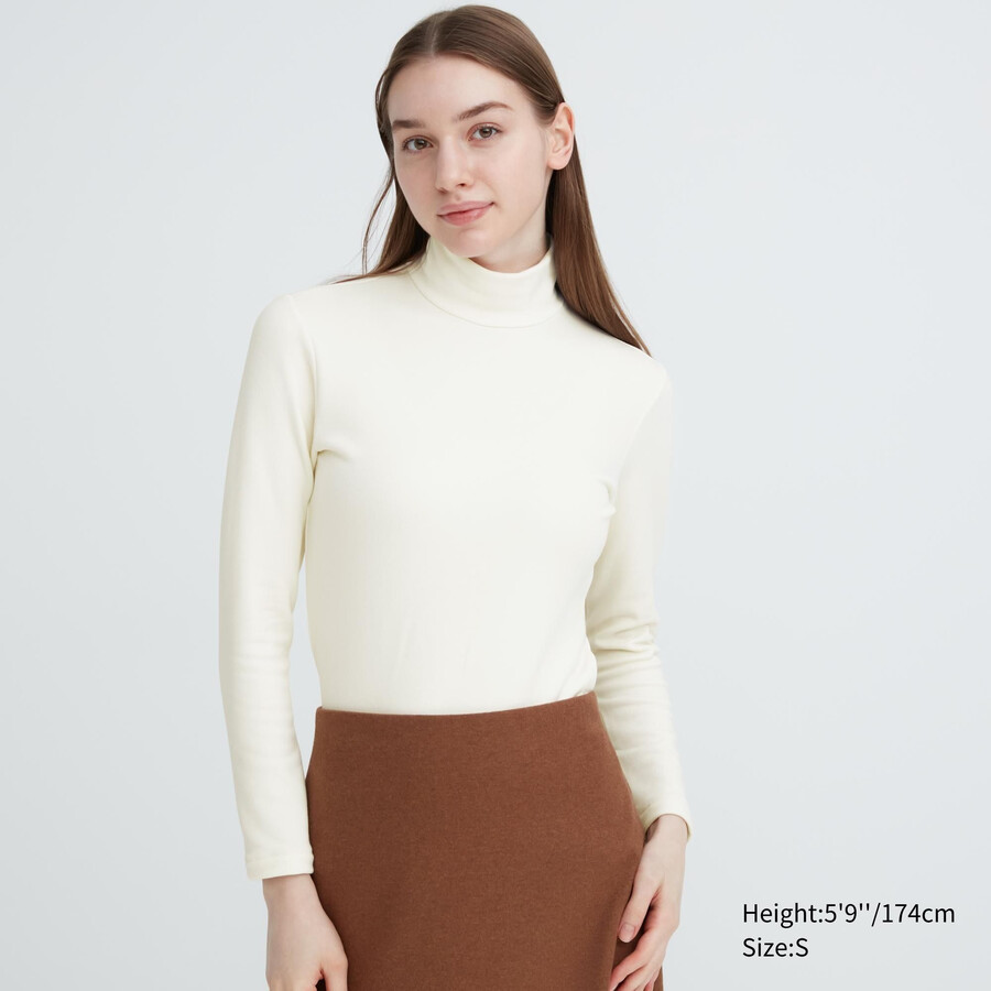 white uniqlo heattech ultra warm high neck sleeved thermal womens t shirts