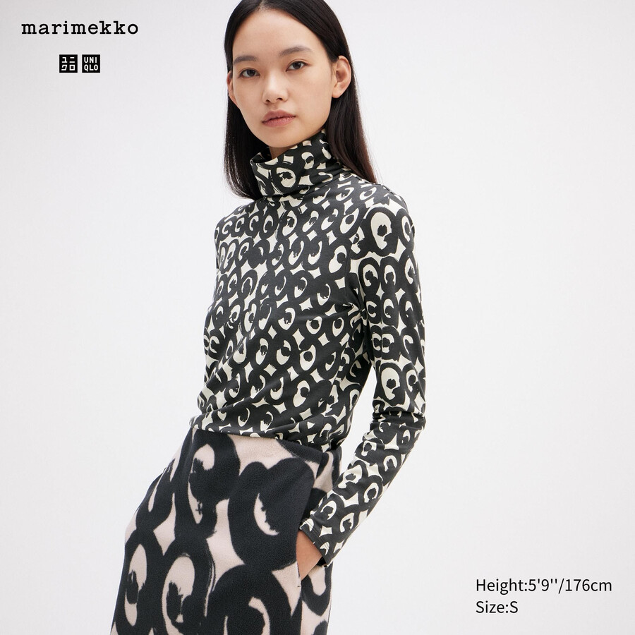 uniqlo heattech swirl print sleeved thermal womens t shirts black