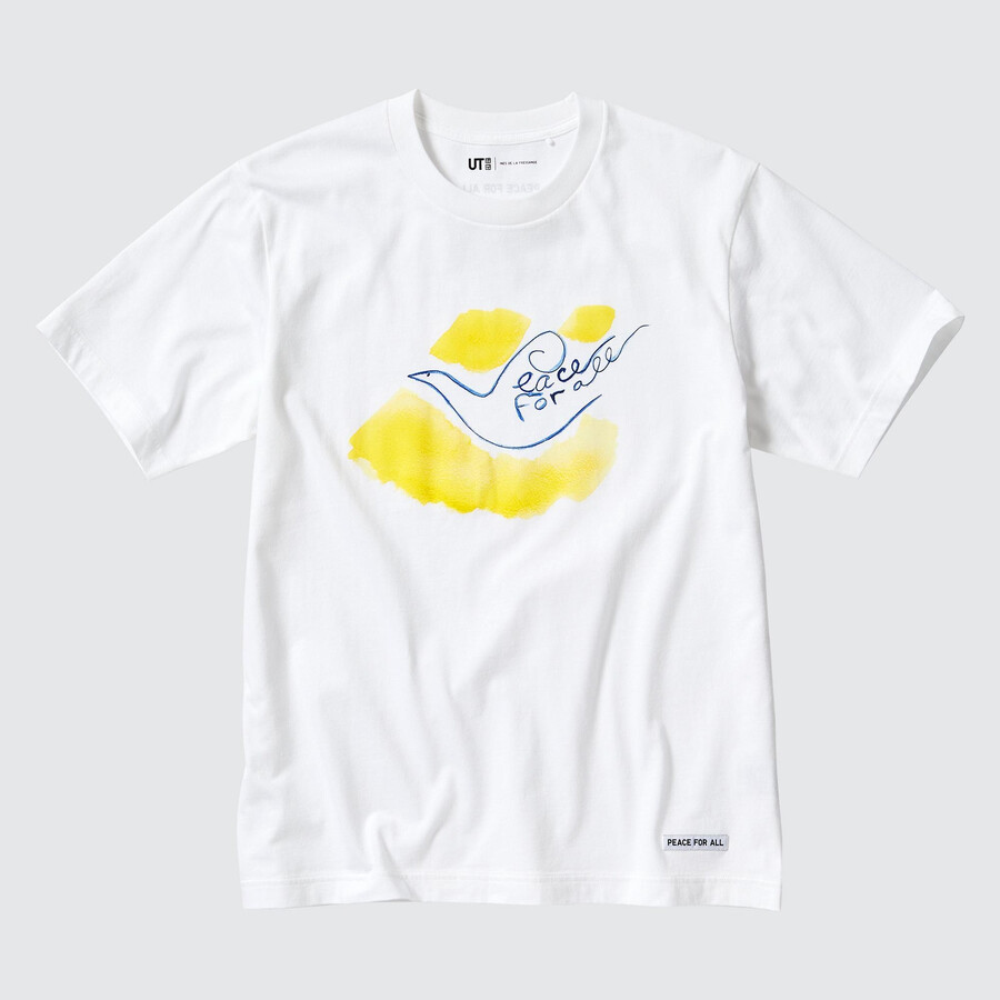 white womens uniqlo peace for all graphic ines de la fressange t shirts