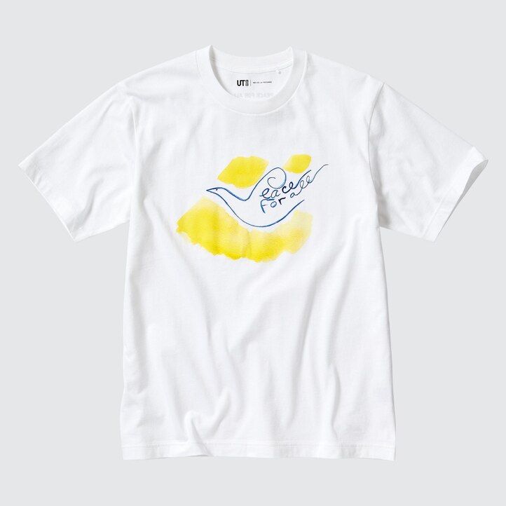 white womens uniqlo peace for all graphic ines de la fressange t shirts