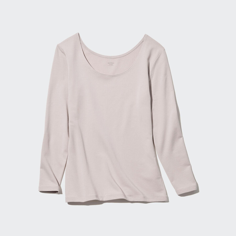 light grey uniqlo heattech extra warm cotton scoop neck sleeved thermal womens t shirts