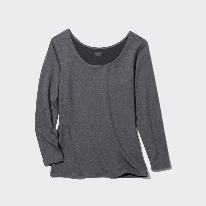 light grey uniqlo heattech extra warm cotton scoop neck sleeved thermal womens t shirts