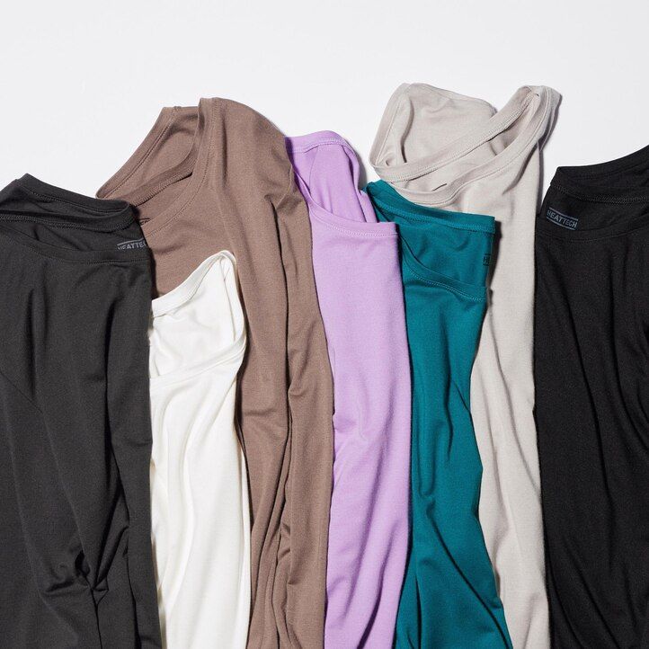 dark grey womens uniqlo heattech crew neck sleeved thermal t shirts
