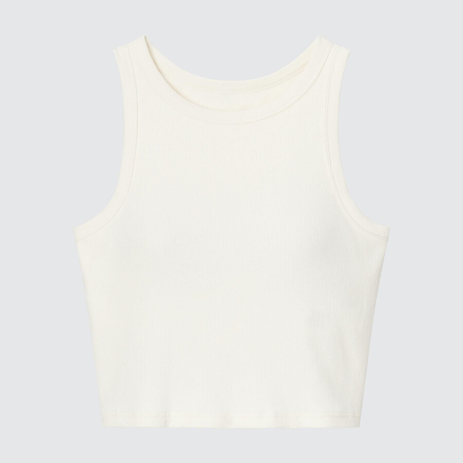 womens uniqlo ribbed cropped sleeveless t shirts white