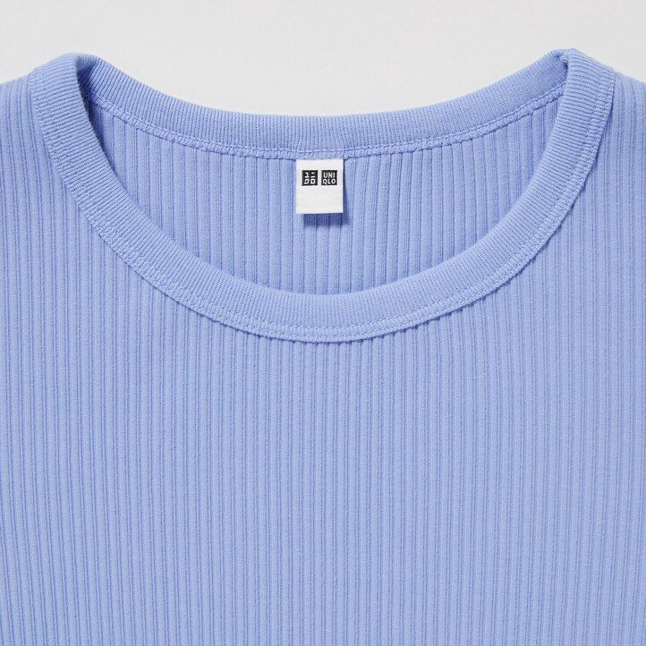 pink uniqlo ribbed cropped crew neck womens t shirts