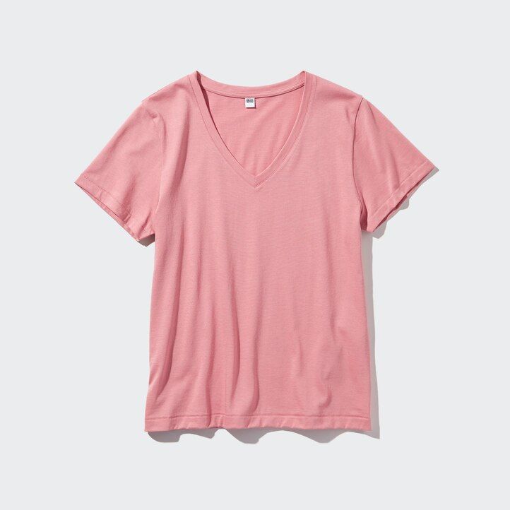 blue uniqlo 100pct supima cotton v neck sleeved womens t shirts