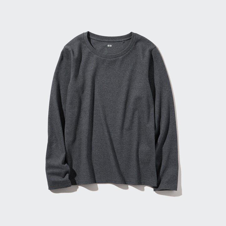 uniqlo smooth cotton stretch crew neck sleeved womens t shirts black