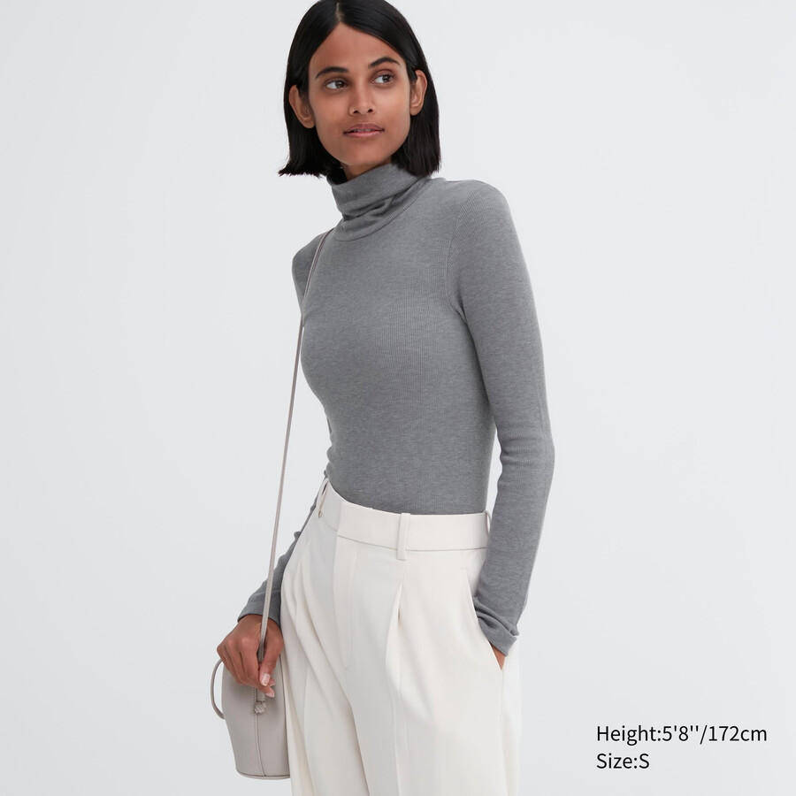 uniqlo heattech extra warm seamless ribbed sleeved thermal womens t shirts grey