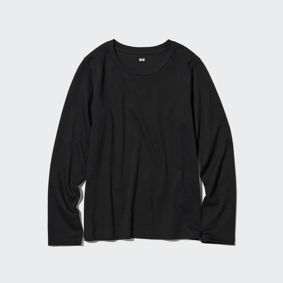 uniqlo smooth stretch cotton crew neck sleeved womens t shirts black