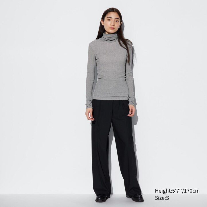 white uniqlo heattech extra warm seamless ribbed striped sleeved thermal womens t shirts