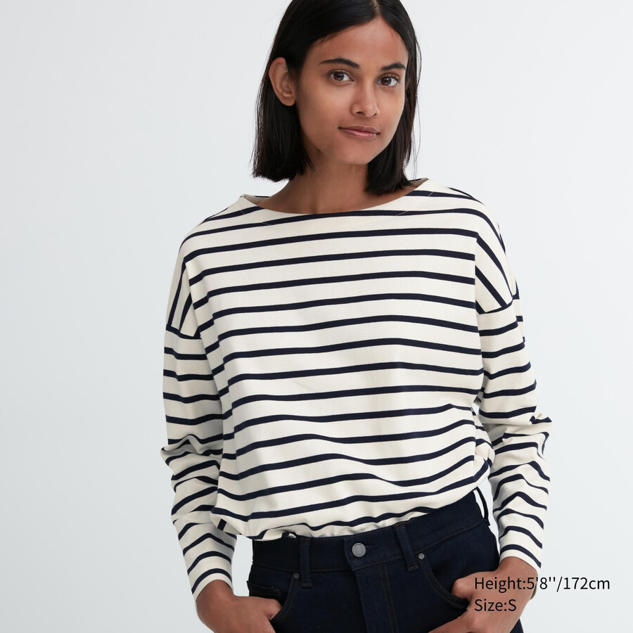 womens uniqlo striped sleeved t shirts white
